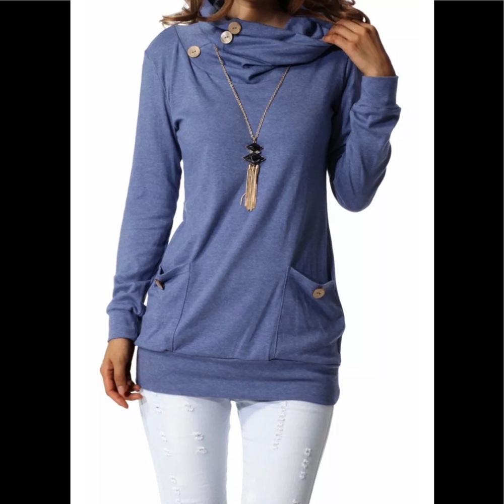 NWT Levaca LongSleeve ButtonCowl Neck TunicTops